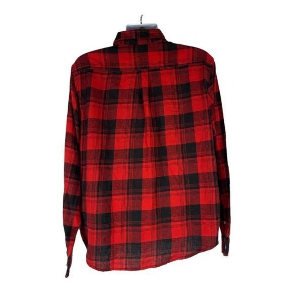 Eddie Bauer Mens XL Red & Black Plaid 100% Cotton Button-Down Shirt - Picture 8 of 10